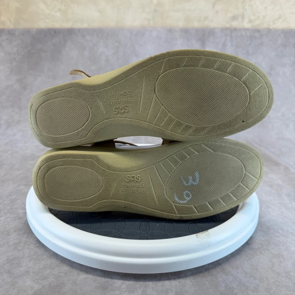 SAS Tripad Comfort Sandals Women 9.5 N Tan Leather Laser Cut Strappy Wedge